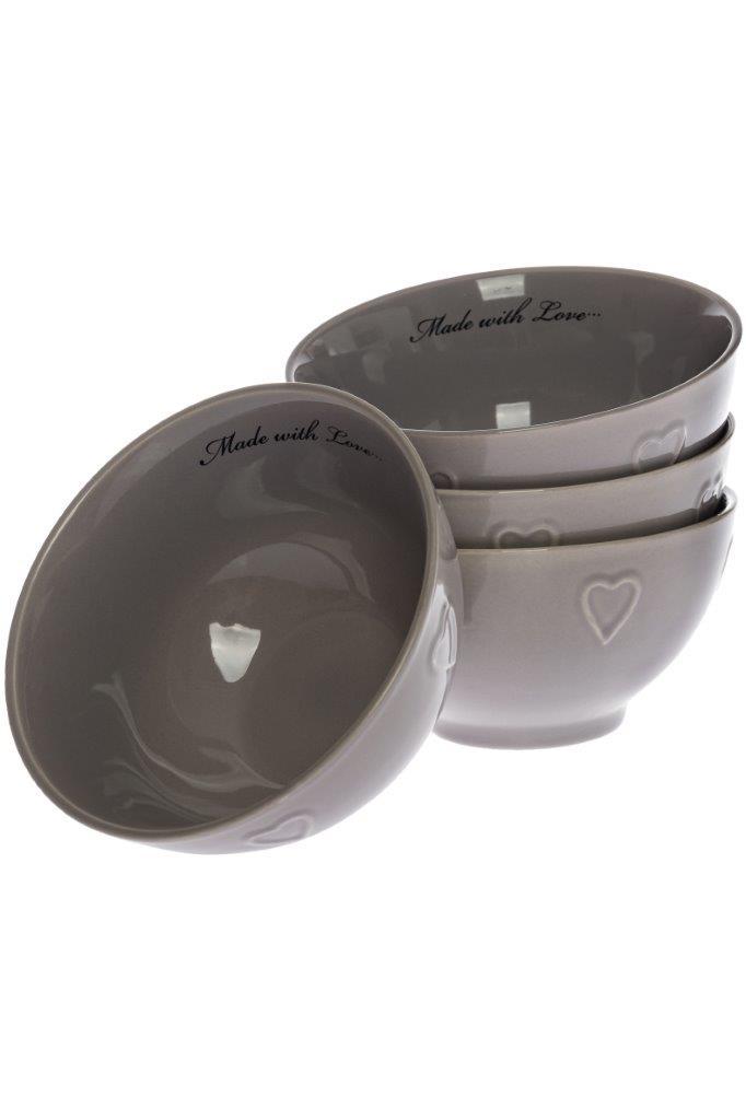 4-teiliges Schalenset MADE WITH LOVE - grau - Porzellan