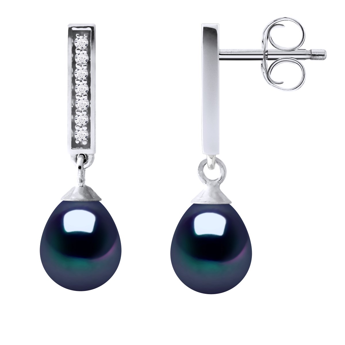 Boucles d'Oreilles Joailerie Perles d'Eau Douce Noires Poires 6-7 mm Argent 925