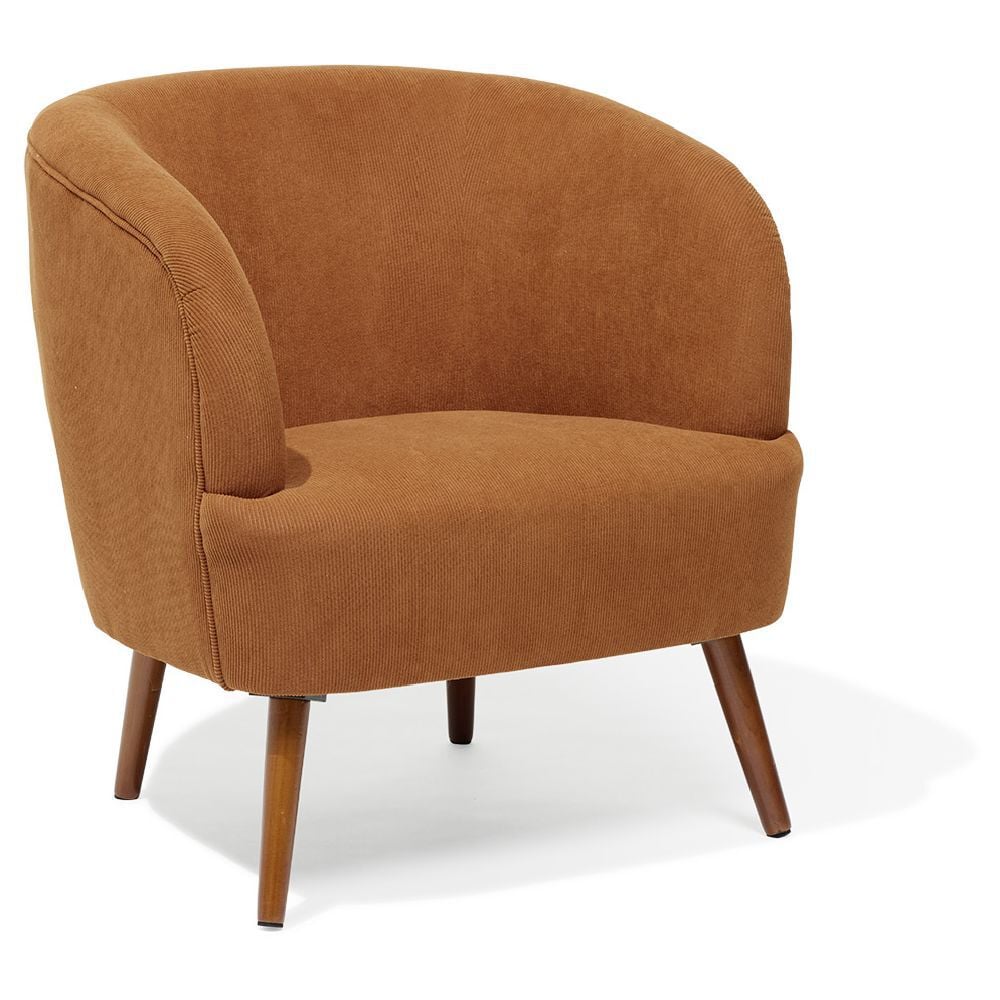 Fauteuil Joseph velours côtelé marron rouille/acajou - L73xP66xH78 cm
