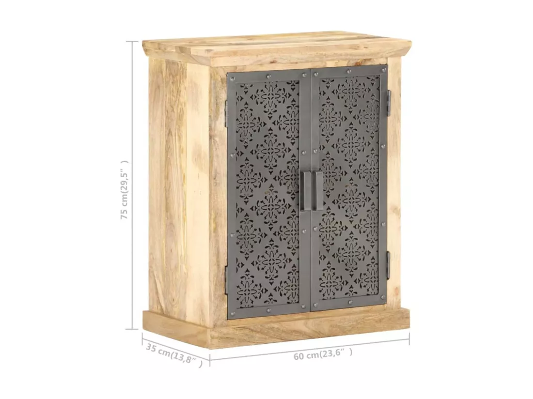 Buffet avec portes en acier 60x35x75 cm Bois de manguier solide