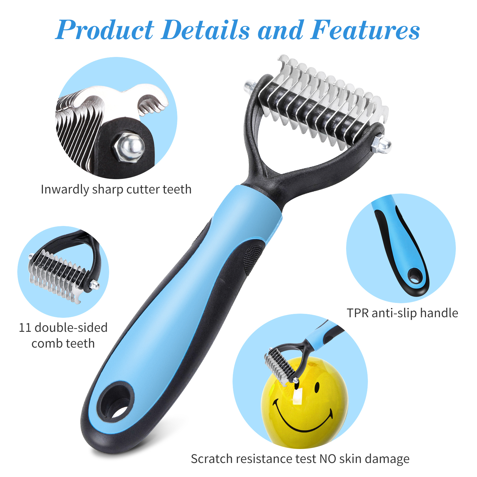 Escova para cães de pelo comprido, pente para cães e gatos, rastelo para cães, escova removedora de subpelo, penteia e desembaraça pelos e nós.