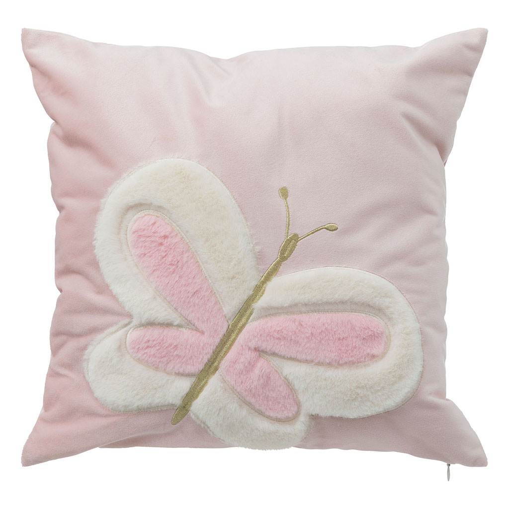 Coussin carré papillon rose 39x8x39cm