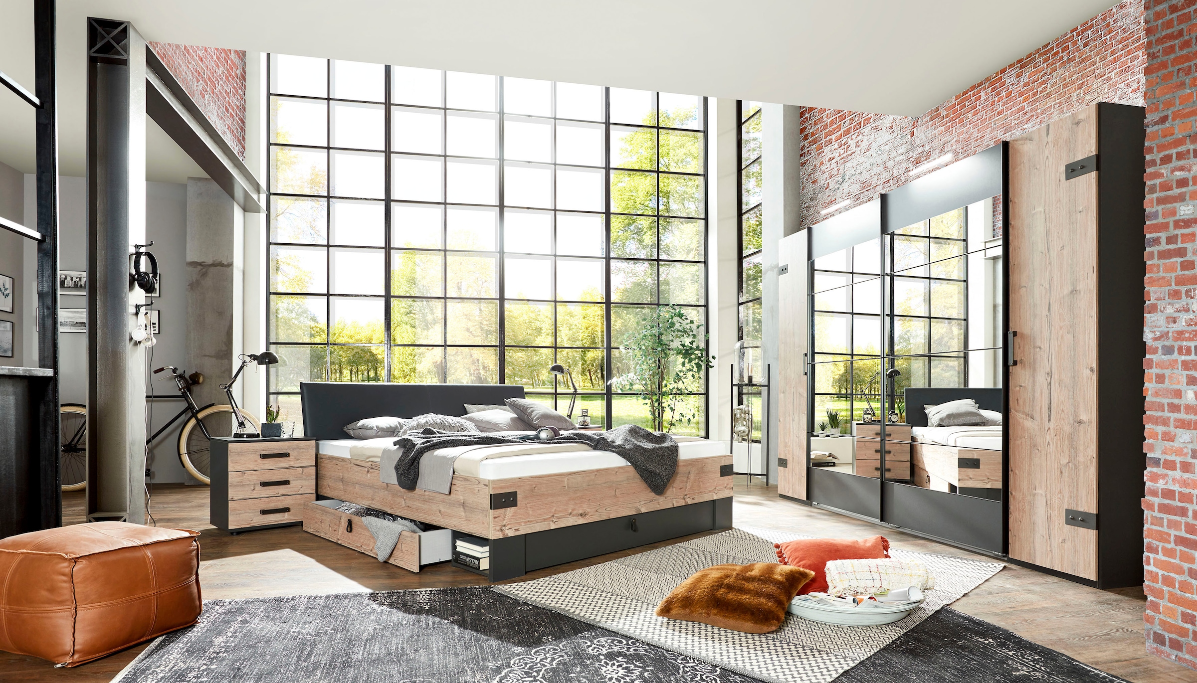 Wimex Schwebetürenschrank »Stockholm, Schlafzimmerschrank mit Industrial-Look, rustikale Optik« Kleiderschrank mit Spiegel BESTSELLER Schrank Garderobe