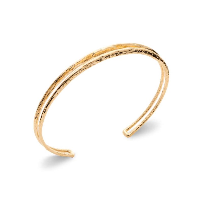 Bracelet jonc double rigide semi ouvert ajustable -Plaqué or