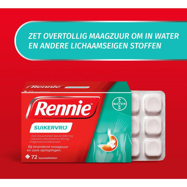 Rennie Suikervrij Kauwtabletten Bij Brandend Maagzuur 72 Stuks