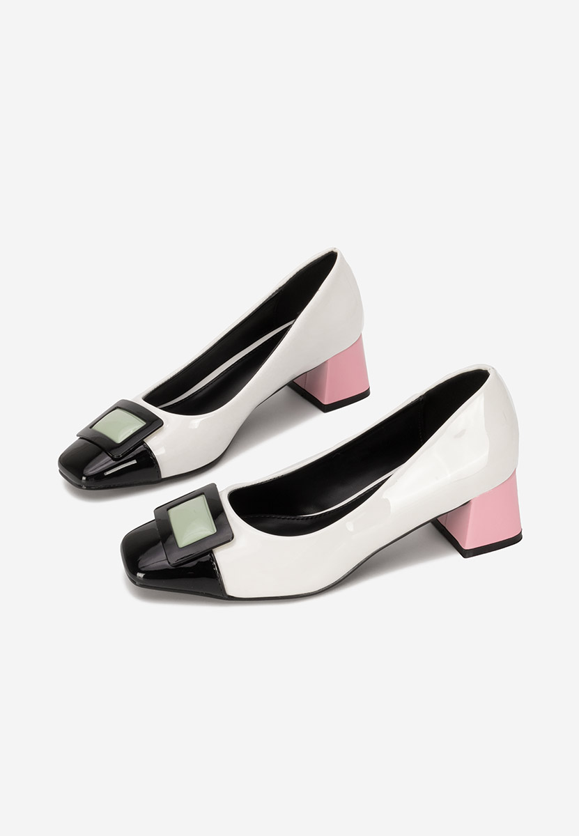 Chaussures vernies à talon épais blancs Aylinea