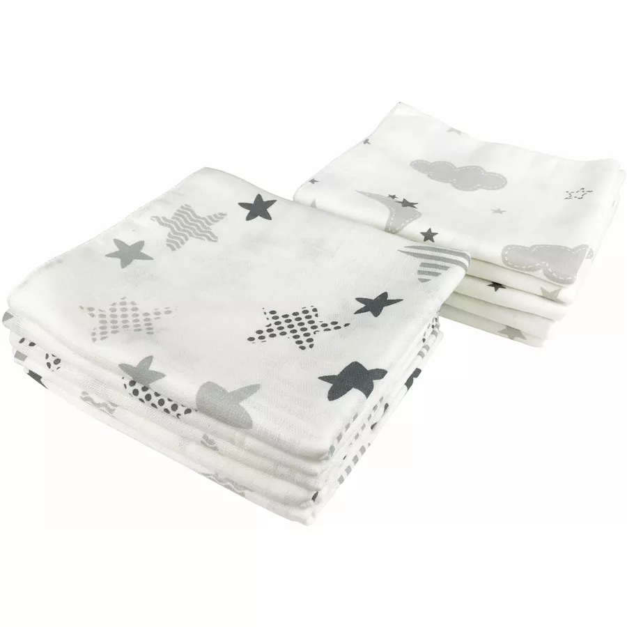 M.M.C. Mullwindel 10 PACK Spucktücher 80x70 cm Mulltücher 5 Wolken, 5 Sterne