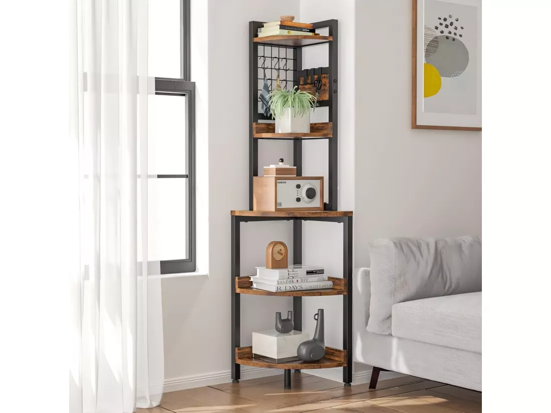 Etagère d'angle, 5 cases, Étagère Polyvalente pour Présentoir, Porte-Plante pour Salon, Meuble de Rangement, 30x30x150cm