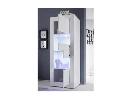 Vitrine avec porte en verre, collection CISA, coloris blanc laqué brillant