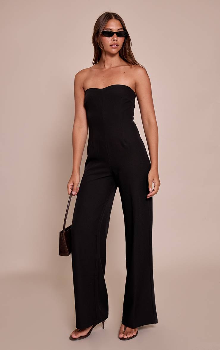 Noir Combinaison Pantalon Large Tissée À Encolure Cœur
