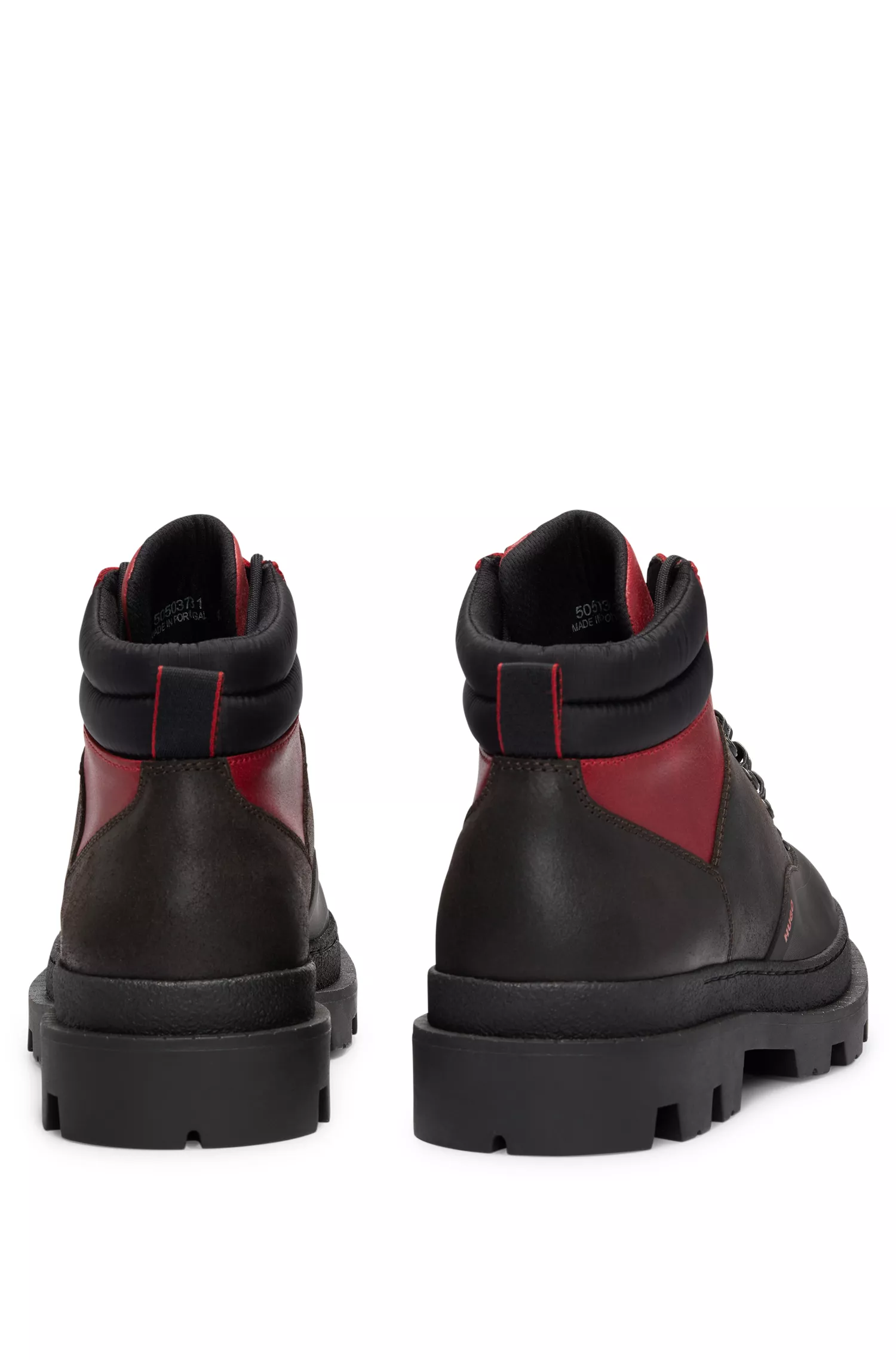 Botas de cano curto HUGO vermelhas em material misto com revestimento emborrachado em nobuck.