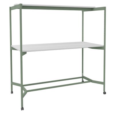 Table Coworking ELKI - L180 - plateau blanc perle - pied vert sauge