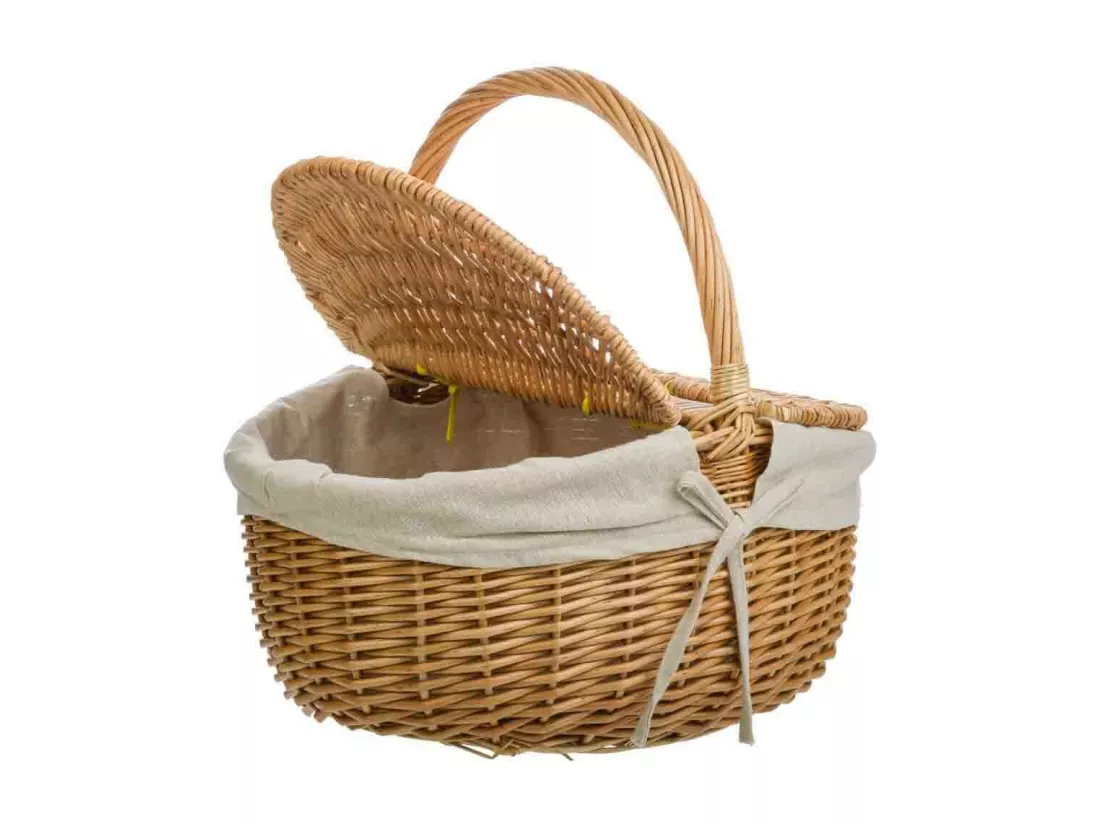 Panier en osier marron doublé 41x32x19/15/37h
