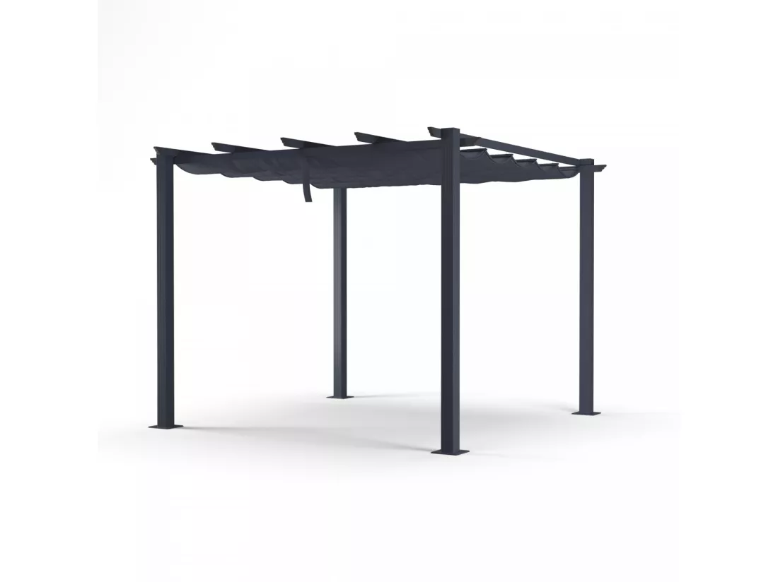 Tonnelle/Pergola aluminium 3x3m toile coulissante rétractable - Gris - OHIO