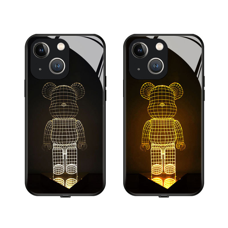 iPhone 15 Hybrid Hardcase Hülle mit TPU Bumper   LED Acryl Rückseite mit Kameraschutz - Bären Design