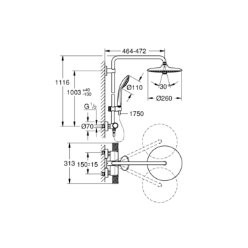 Grohe regendoucheset Quickfix Vitalio Joy 310 met handdouche en thermostaatkraan 3 standen chroom