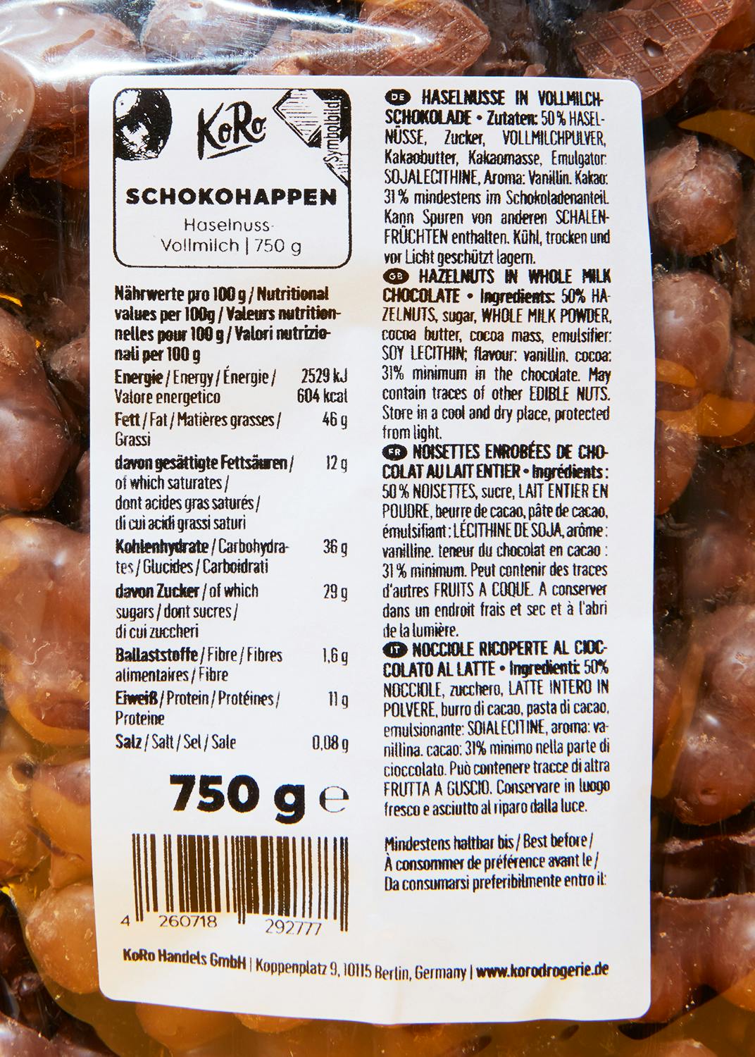 Schokohappen Haselnuss-Vollmilch 750 g