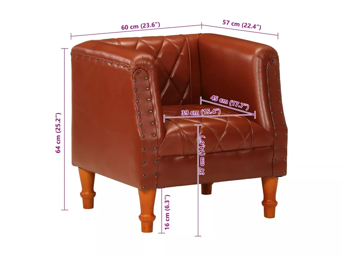Fauteuil Marron Cuir véritable de chèvre