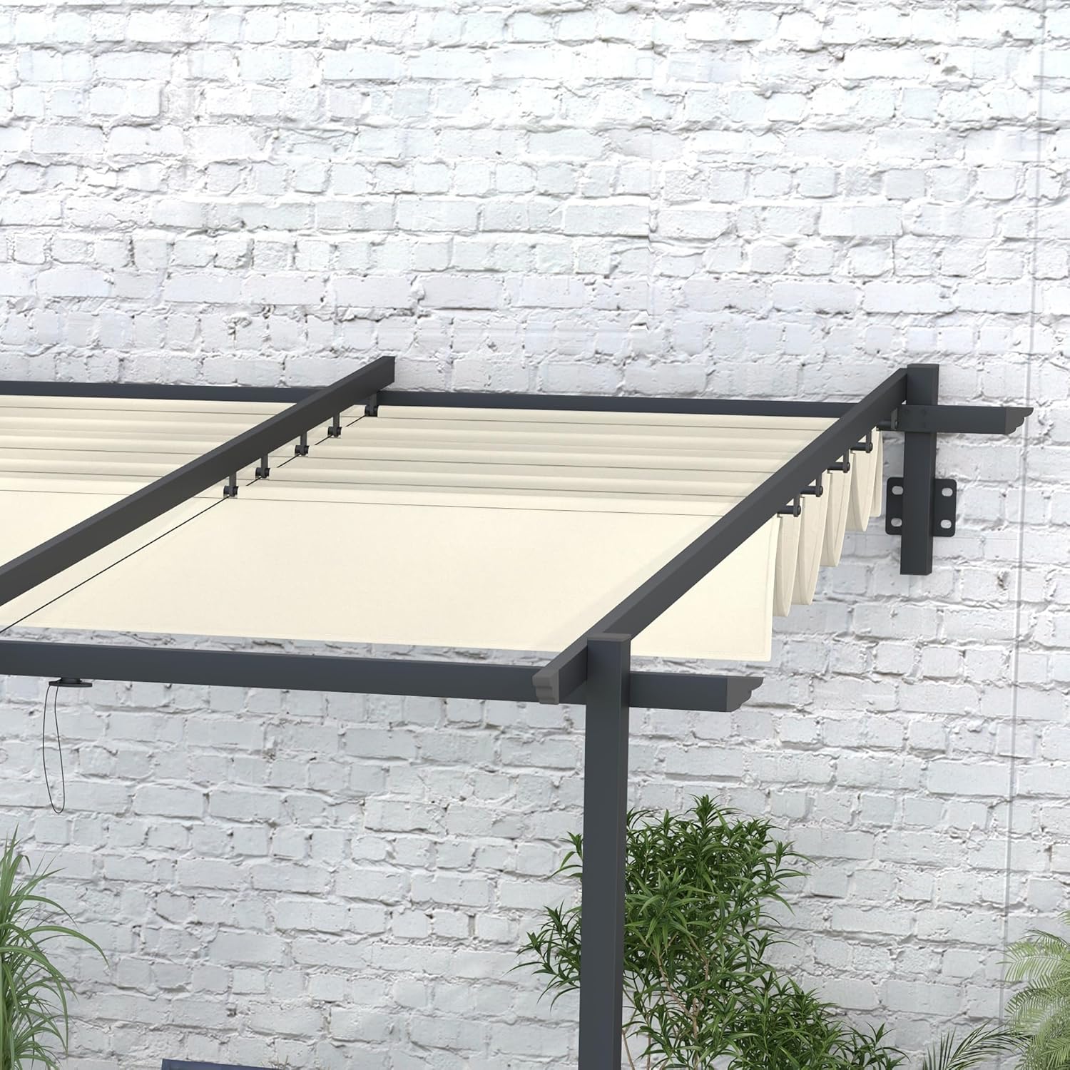 Outsunny Terrassendach Pergola ca. 3x3m Gartenpavillon aus Aluminium, Wandmontage Garten Pavillon mit Verstellbares Dach, Sonnenschutz Terrassendachung für Garten Terrasse, Cremeweiß