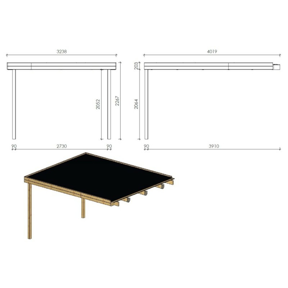 Abri de jardin en bois - 16m2 - 5,50x3m - traité - ep. 28mm - couleur: marron