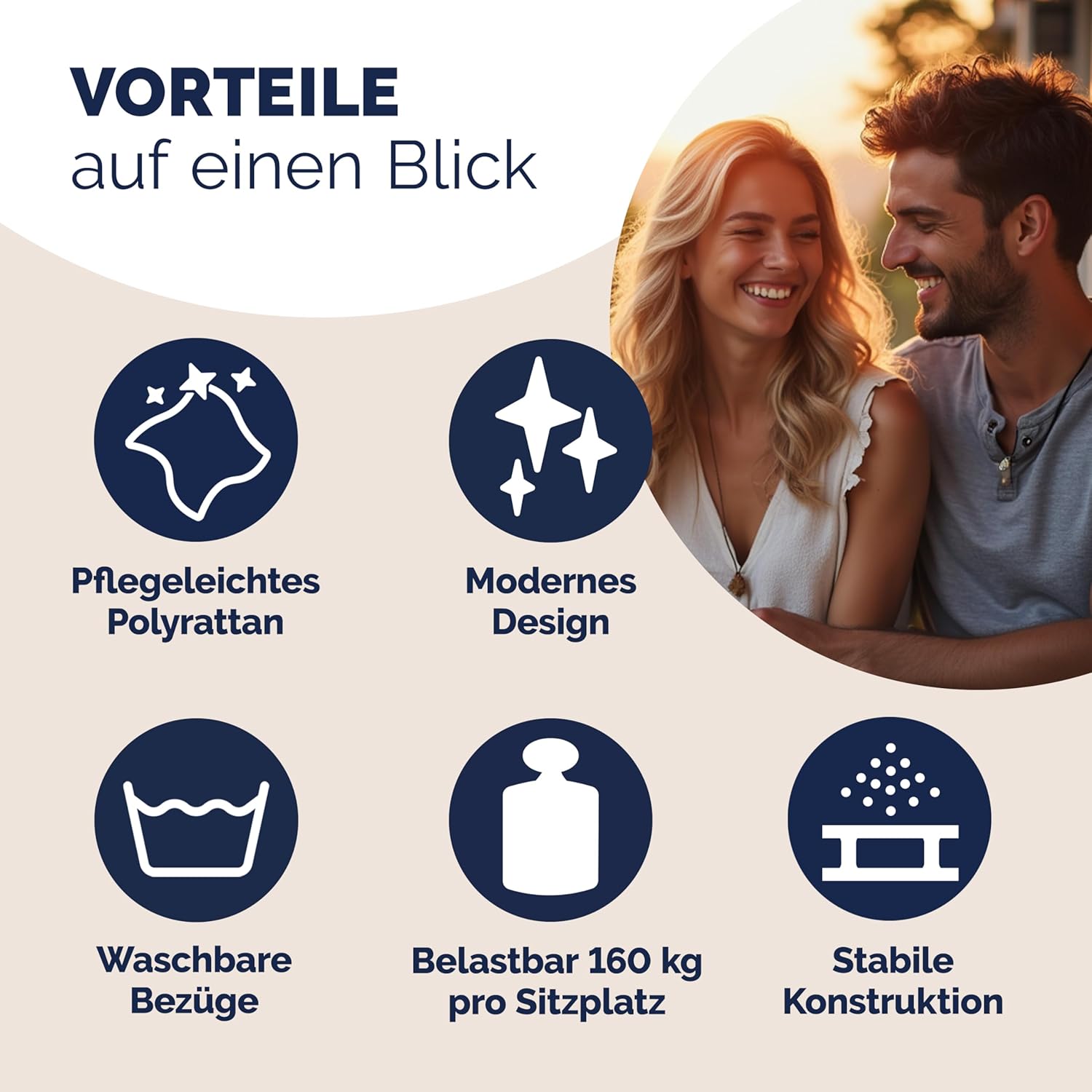 Casaria® Gartenbank Sitzbank inkl. Auflagen Wetterfest Polyrattan 320kg Belastbar Tisch Ablage UV-beständig Garten Balkon Bank 2-Sitzer 143x55cm Schwarz