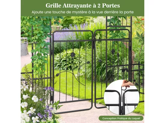Arche de Jardin de 220 cm avec 2 Bacs Jardinière et Treillis, Pergola avec Tubes Métalliques Portail Verrouillable, Décoration pour Mariage Fête