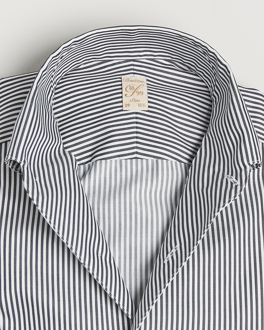 Stenströms 1899 Slimline Striped One Piece Button Down Collar Shirt Black