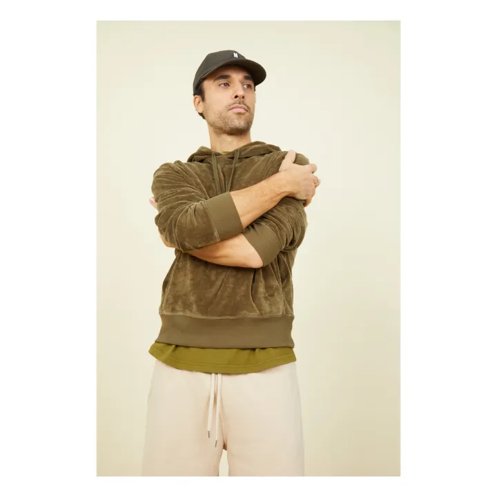 SMALLABLE BASICS Hoodie Velours Homme Coton Bio | Vert kaki