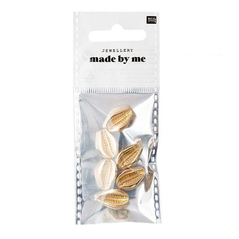 6 perles - coquillages or - 2 perforations