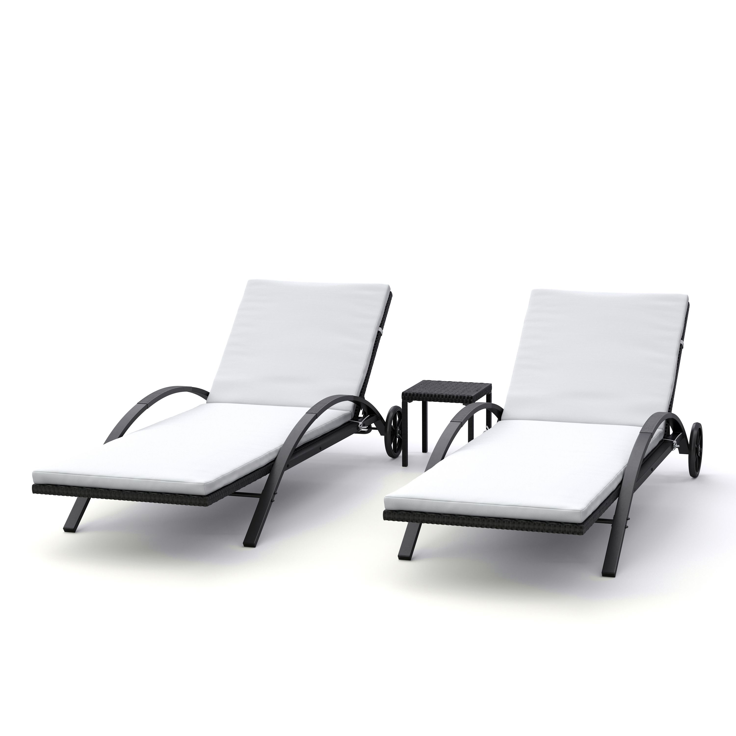Liegestuhl Rattan KIM schwarz/weiss Set 3-teilig