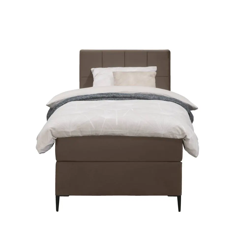 Boxspring Liv geblokt - bruin - 90x200 cm - slanke poot