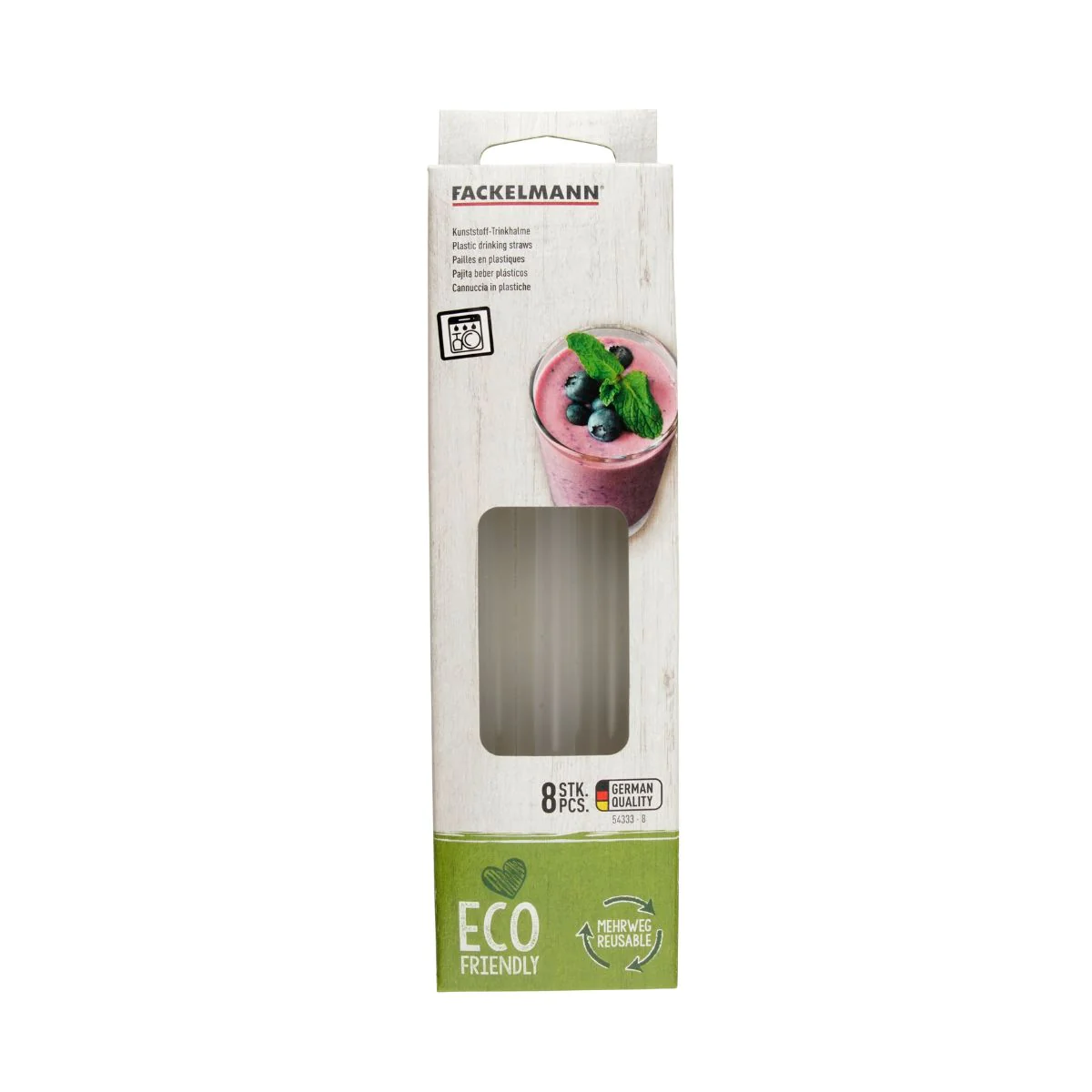 Lot de 8 pailles transparentes et réutilisables en plastique Fackelman