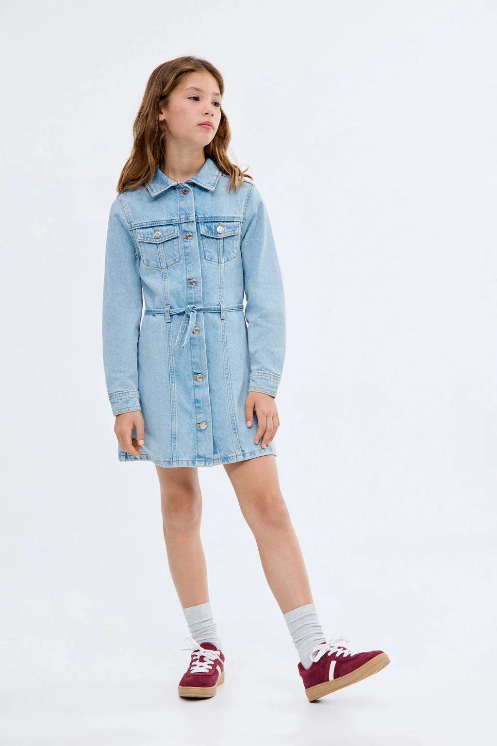 Mango Kids denim spijkerjurk light blue denim
