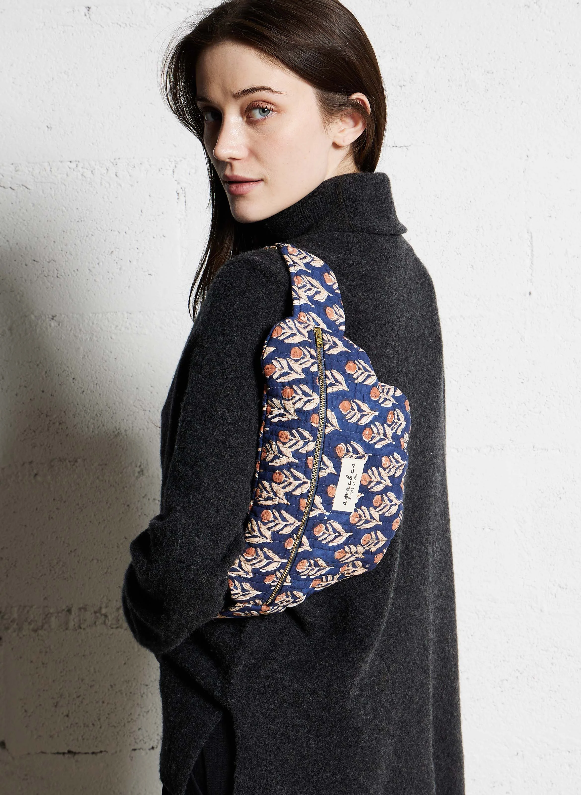 KELI - Sac banane en coton imprimé | Bleu
