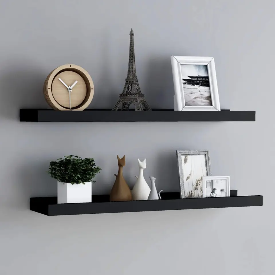 vidaXL - Wandschap - Zwart - MDF - 80 x 9 x 3 cm - 2 stuks