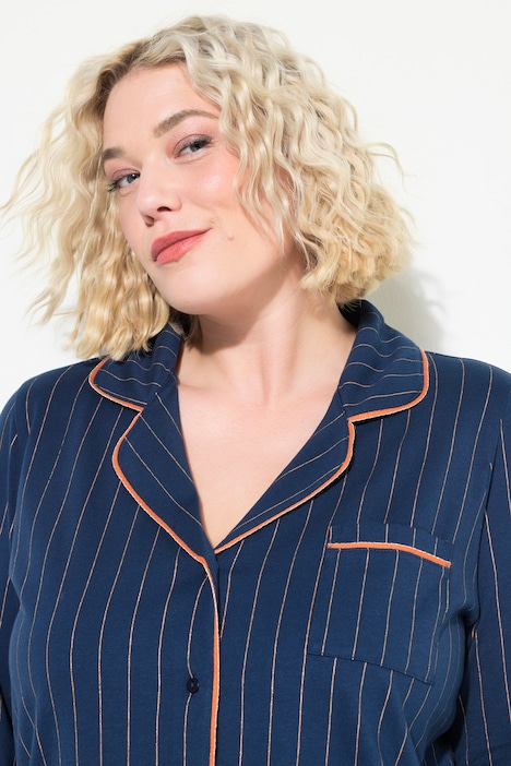 Pyjama, Streifen, Glitzer-Piping, Reverskragen, Langarm