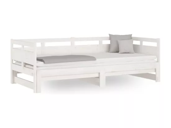 Lit coulissant Blanc Bois de pin solide 2x(90x190) cm