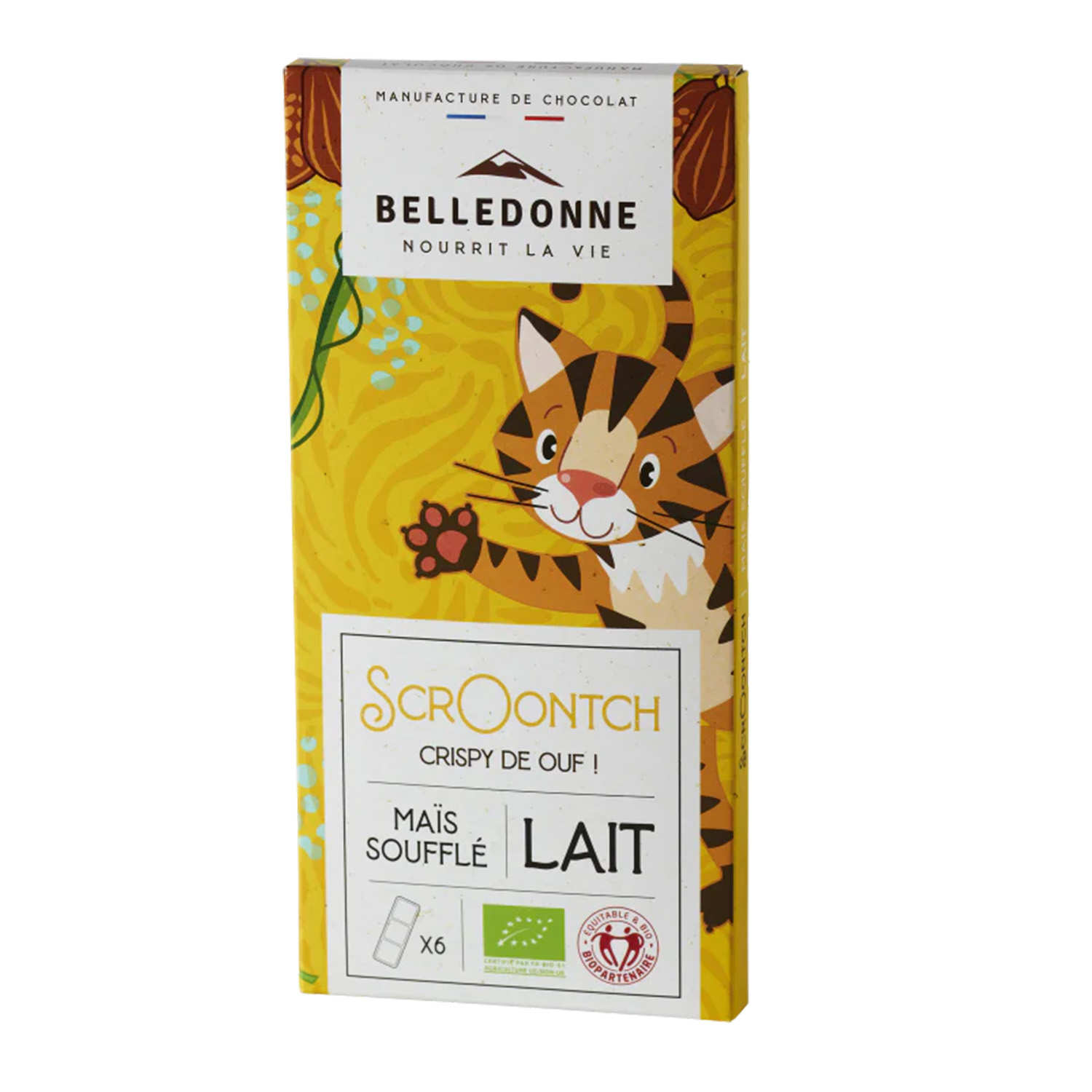 Tablette de chocolat au lait maïs soufflé bio et équitable