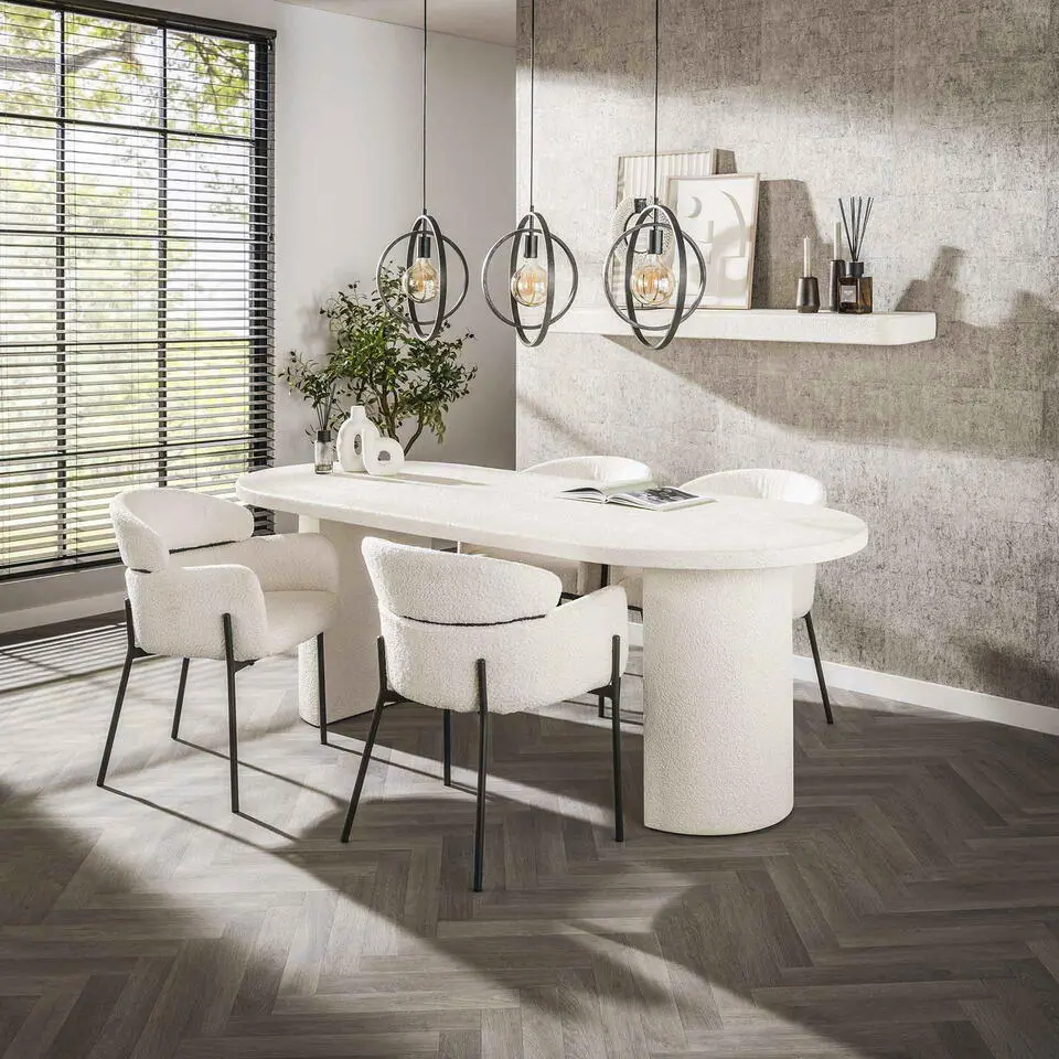 Eettafel Ovaal - Wit Marmer Composiet - 215x90x77cm - Arch Stone