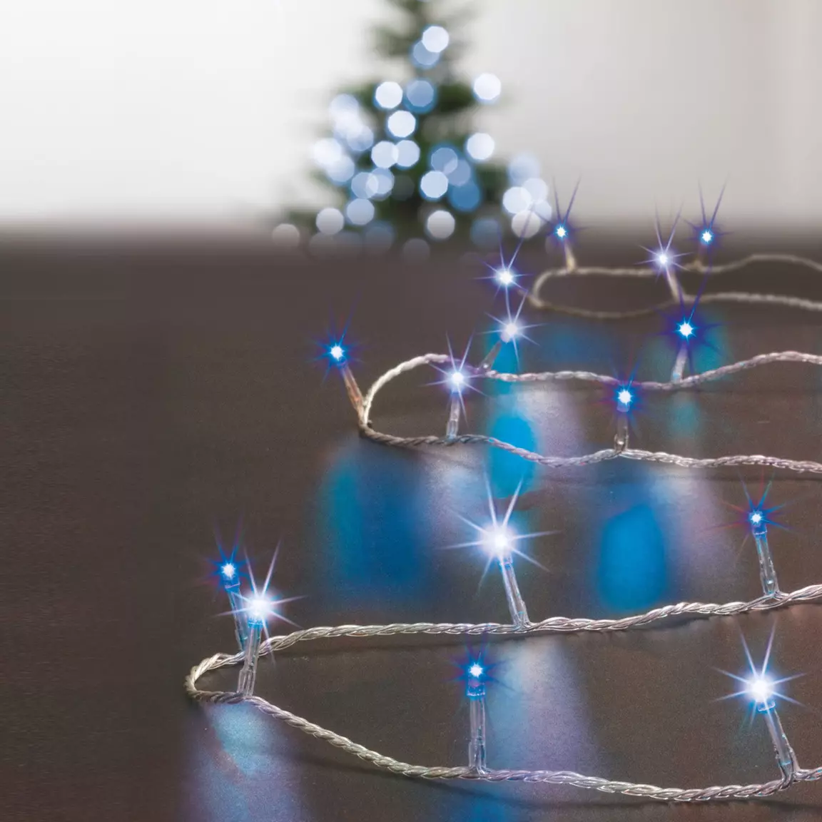 Guirlande lumineuse 50 m 500 LED câble transparent Timer bicolore Blanc et bleu