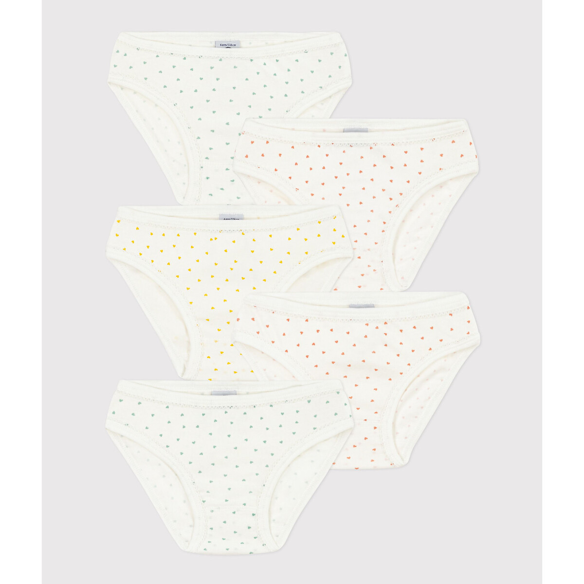 PETIT BATEAU<br>Conjunto de 5 calcinhas com estampa de coração