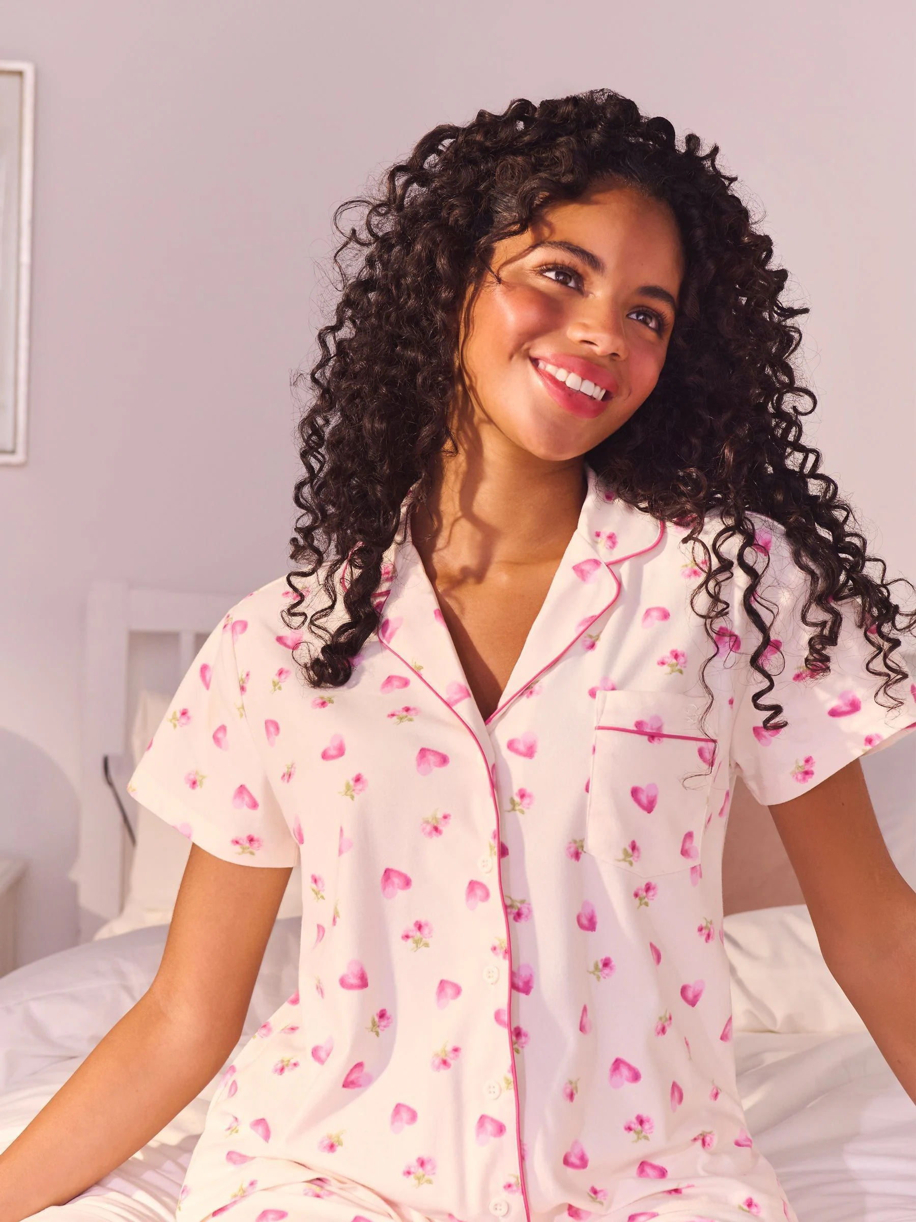 Cream Heart & Roses Print - Boux Avenue korte pyjama in een tas