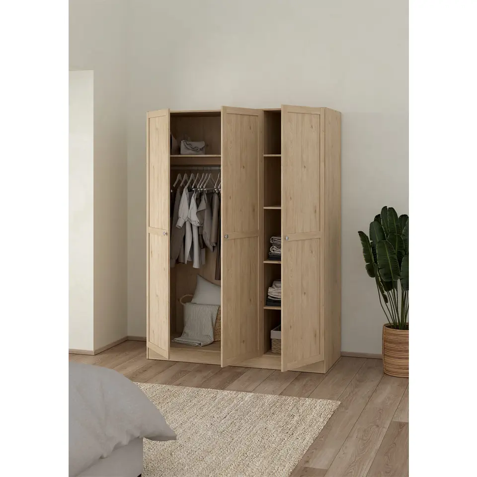 Kledingkast Lynn 3-deurs - eikenkleur - 200x147x62 cm
