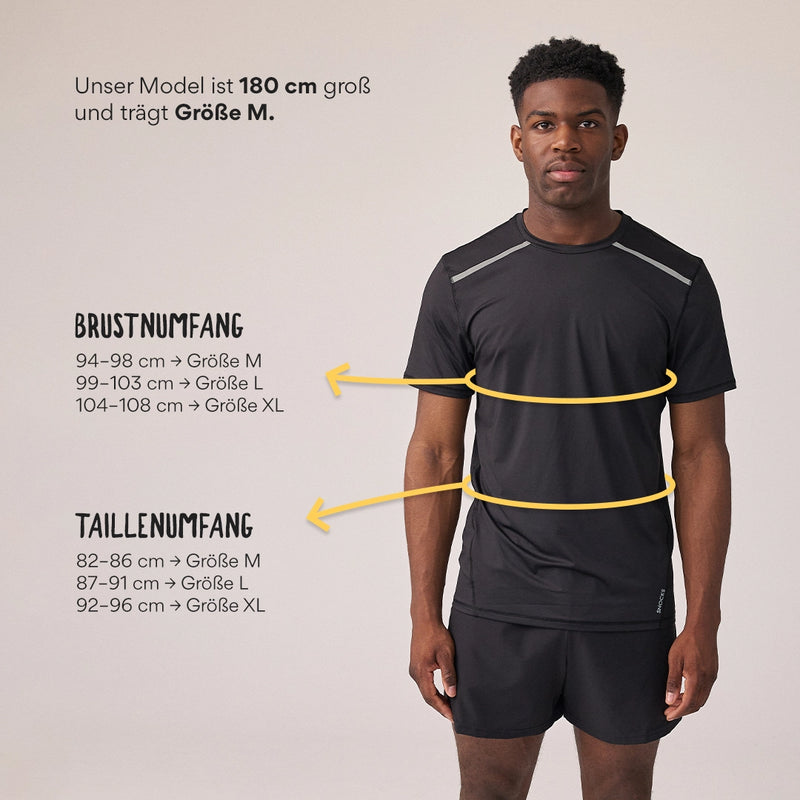 Trainingsshirt mit Reflexstreifen Herren aus recyceltem Polyamid Schwarz