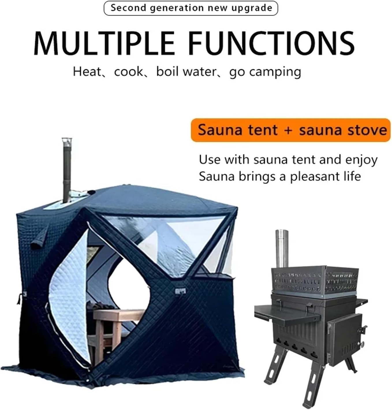 Saunaofen Camping Klappholzkohle Brennholz Outdoor Angeln Heizung Herd Multifunktions Tragbare Sauna Herd Zelt Heizung Öfen(Black)