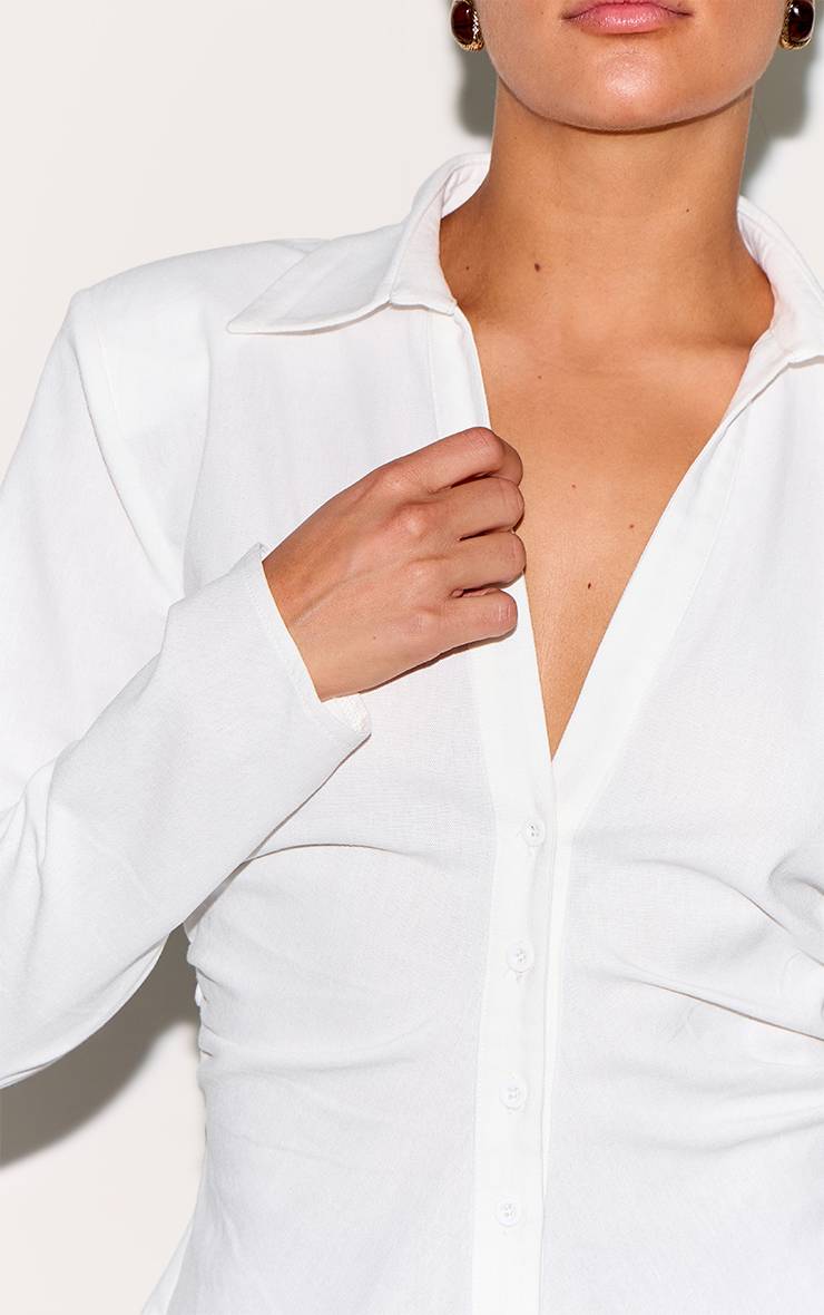 Blanc Chemise Ajustée À Épaulettes Aspect Lin Petite