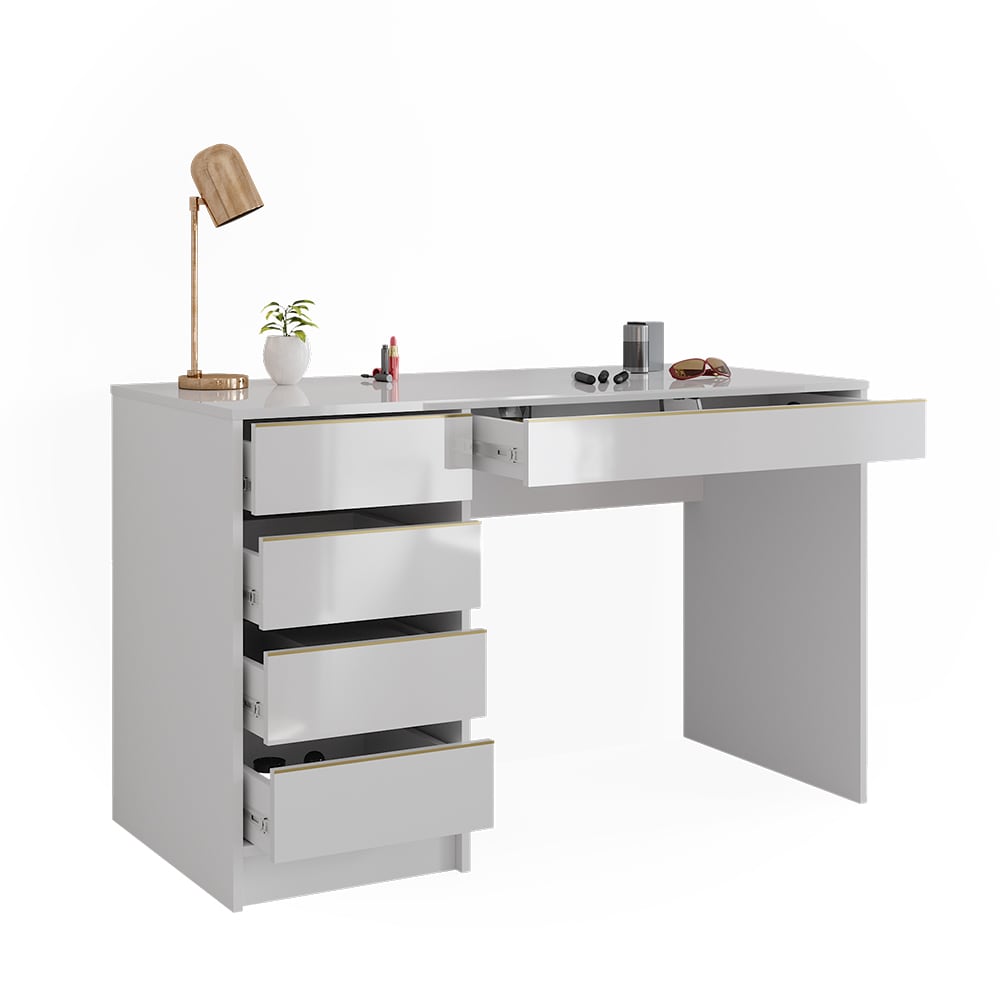 Vicco Schminktisch Sherry Weiß Hochglanz Gold 120 x 75 cm 5 Schubladen