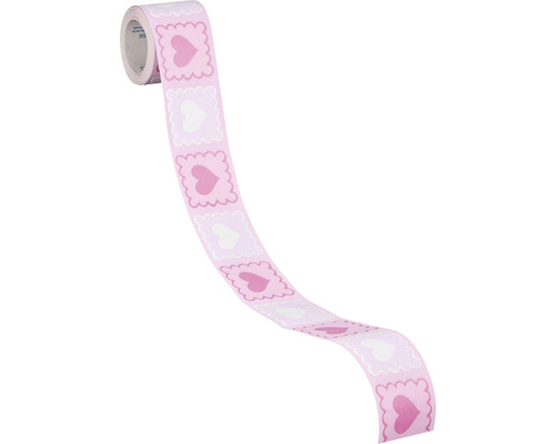 Rand 2818-14 Alleen Randen 9 zelfklevende harten wit roze 5 m x 5 cm