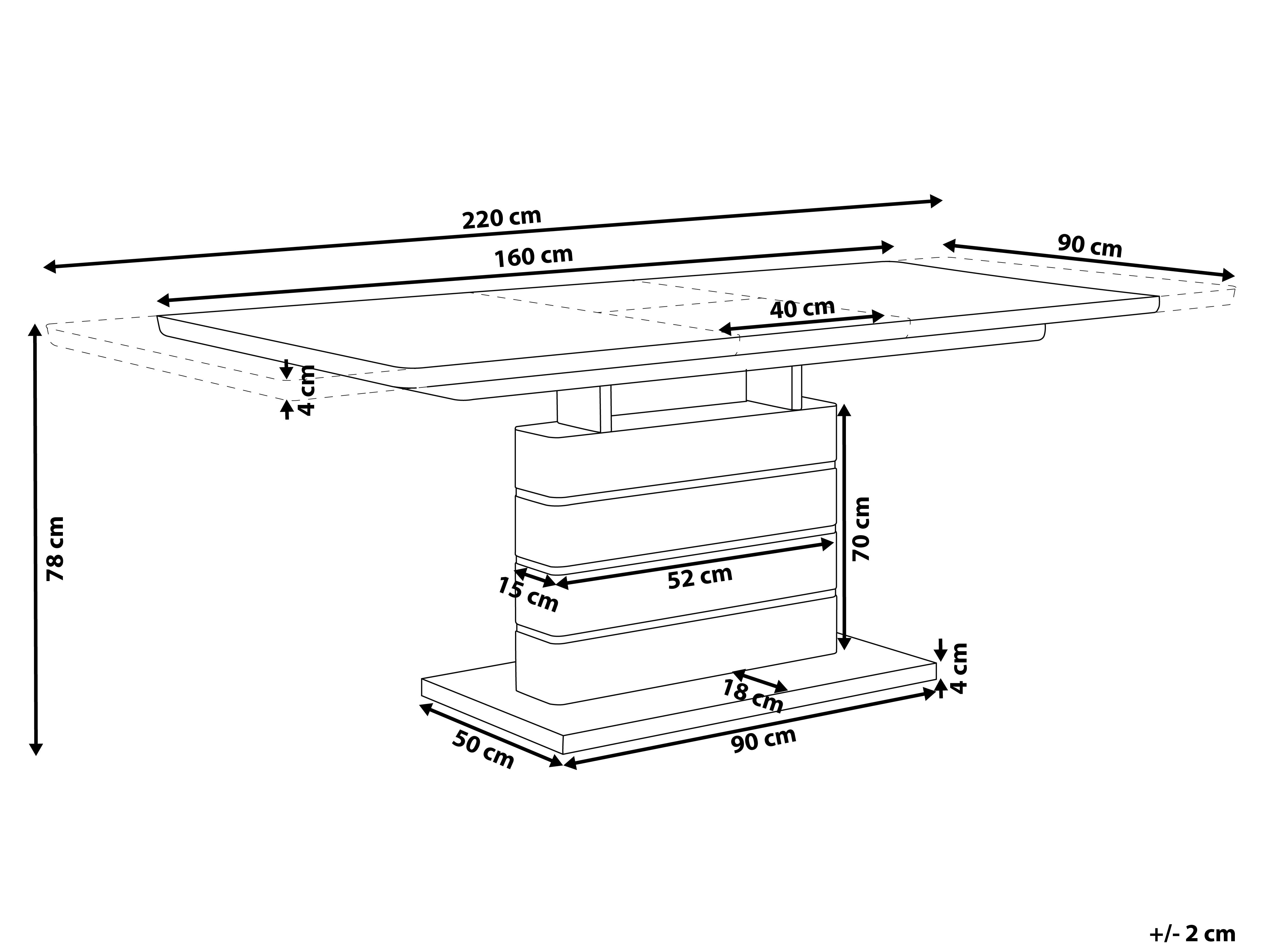 Eettafel uitschuifbaar HAMLER Wit 90 cm 180/220 cm