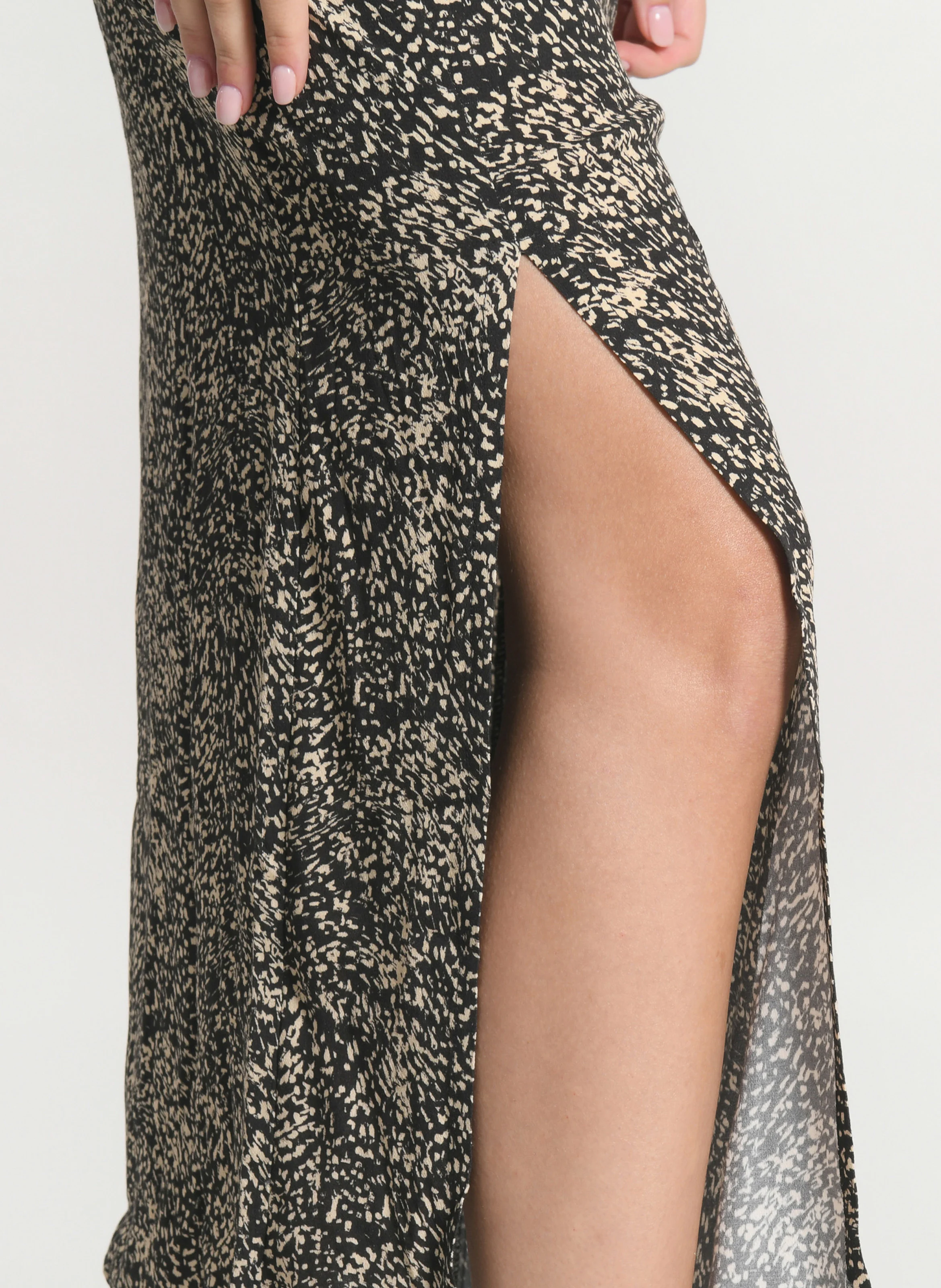 BIANCA - Robe midi col rond imprimée | Noir